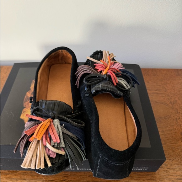 Isabel Marant Etoile Black Suede Moccasins with Multicolor Fringe - Picture 4 of 9